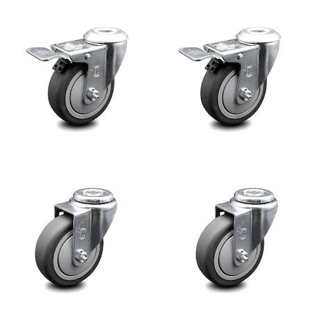 4 Inch Thermoplastic Rubber Swivel Bolt Hole Caster Set With 2 Total Lock Brake